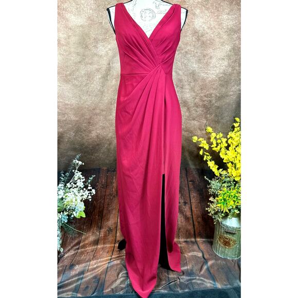 Jenny Packham V-Neck Crepe Column Gown - Burgundy - size 4 - Picture 3 of 16